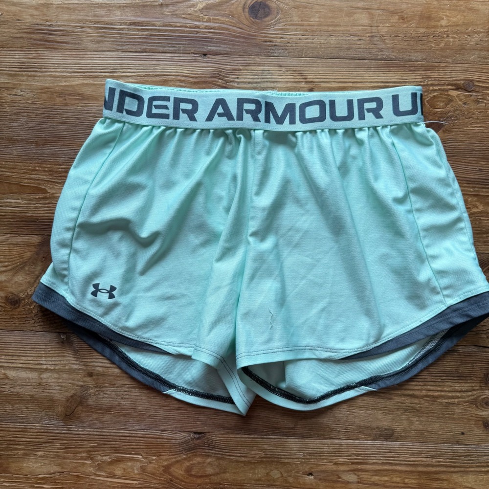 Under Armour Play Up 3.0 Shorts Mint Green Grey Athletic Gym Women's Small EUC